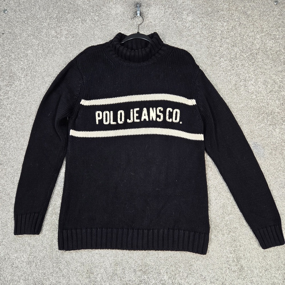 Vintage Polo Jeans Co Roll Neck turtleneck Sweater mens Medium black knit logo